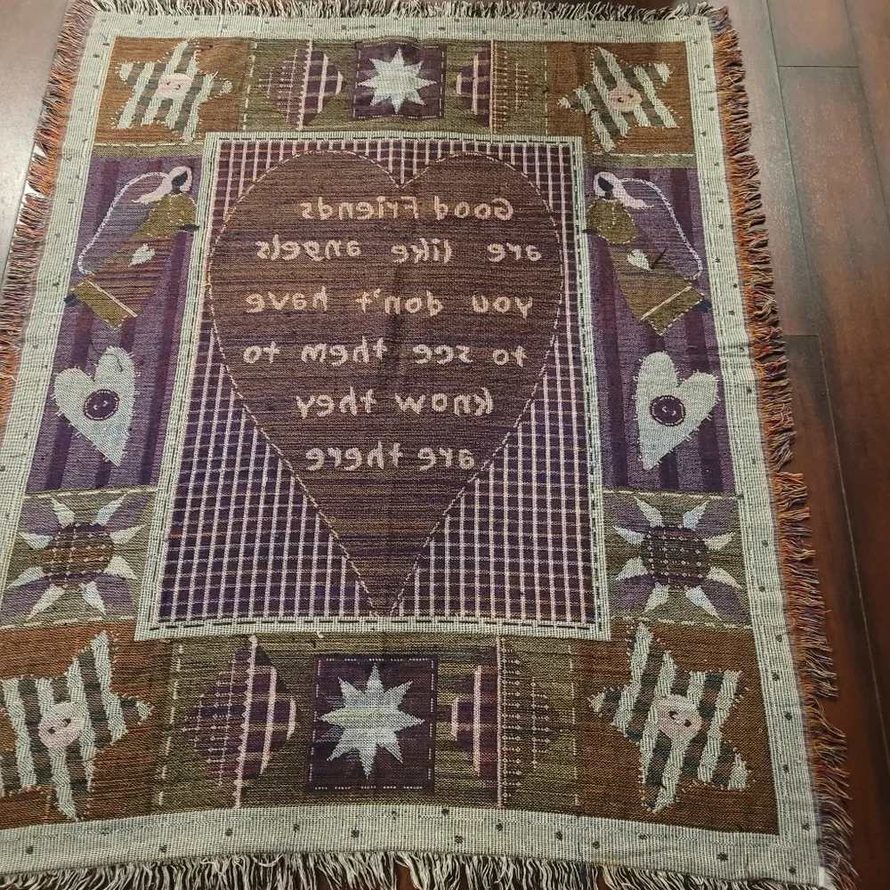 🫱 Woven Tapestry Throw Blanket Angels Friendship Quote